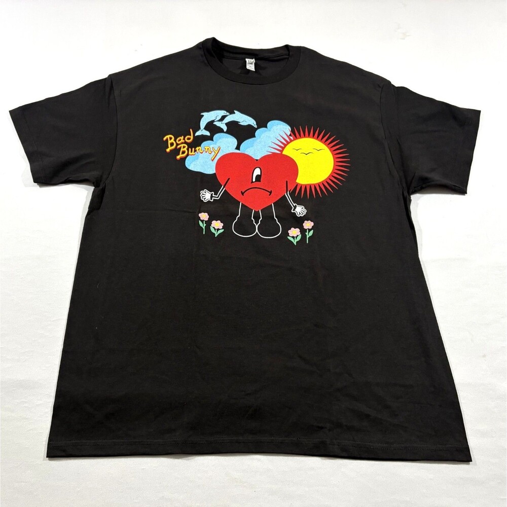Bad Bunny American Apparel Un Verano Sin Ti Sad Heart Black T-Shirt Tee XL New